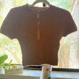 SKIMS Brown Textured Short Sleeve Fuzzy Top